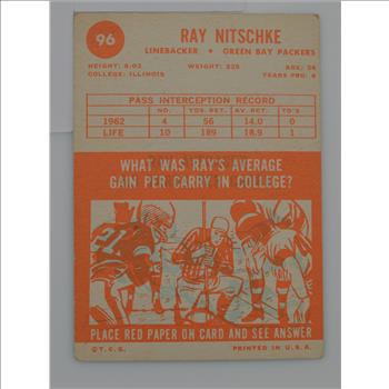 1963 Ray Nitschke Green Bay Packers Topps #96 Football Card Book Value $150