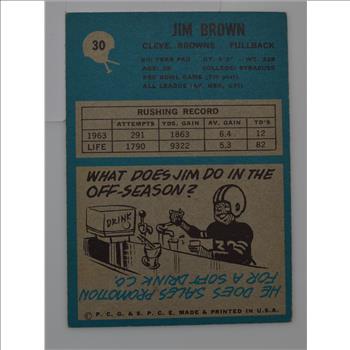 1964 Philadelphia Jim Brown--Cleveland Browns Topps #30 Football Card Book Value $90