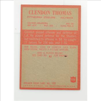 1965 Clendon Thomas Steelers Philadelphia #153 Football Card