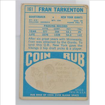 1968 Fran Tarkenton New York Giants Topps #161 Football Card