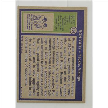 1972 Ron Yary Vikings Topps #104 Football Card