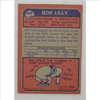 1973 Bob Lilly Cowboys Topps #450 Football Card