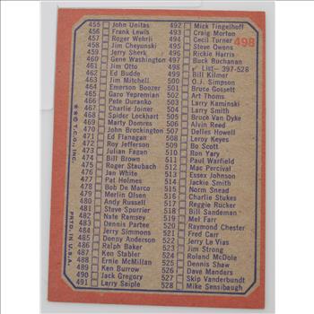 1973 Football Checklist Cards 397-528 Topps #498