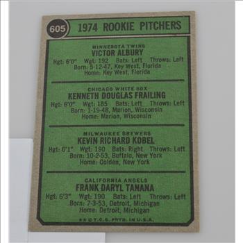 1974 Rookie Pitchers Vic Albury, Ken Frailing, Kevin Kobel, Frank Tanana Topps #605