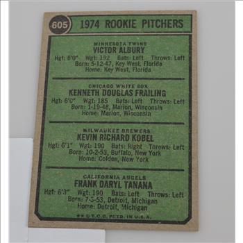 1974 Rookie Pitchers Vic Albury, Ken Frailing, Kevin Kobel, Frank Tanana Topps #605
