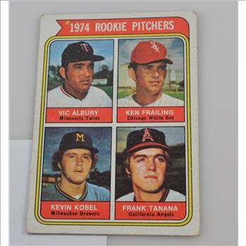 1974 Rookie Pitchers Vic Albury, Ken Frailing, Kevin Kobel, Frank Tanana Topps #605