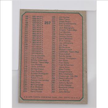 1975 Baseball Checklist Cards 133-264 Mini Topps #257