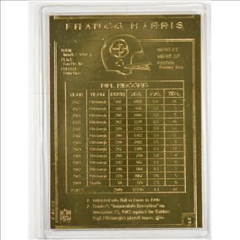 22K Gold Franco Harris Limted Edition Danbury Mint Football Trading Card - Beautiful