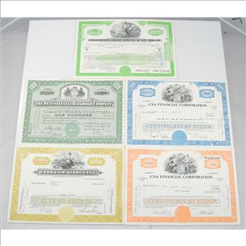 *$5 S&H* Lot of 5 Different Vintage Stock Certificates - Very Cool Art - Financial History