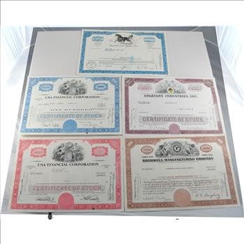 Lot of 5 Different Vintage Stock Certificates - Very Cool Art - Financial History