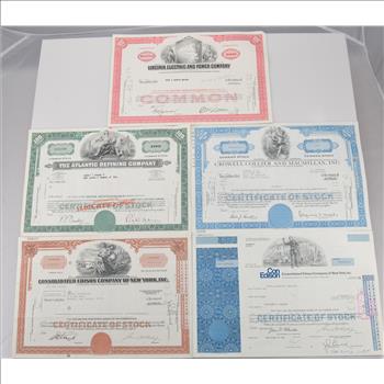 Lot of 5 Different Vintage Stock Certificates - Very Cool Art - Financial History