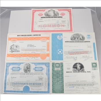 Lot of 5 Different Vintage Stock Certificates - Very Cool Art - Financial History