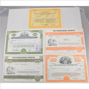 Lot of 5 Different Vintage Stock Certificates - Very Cool Art - Financial History