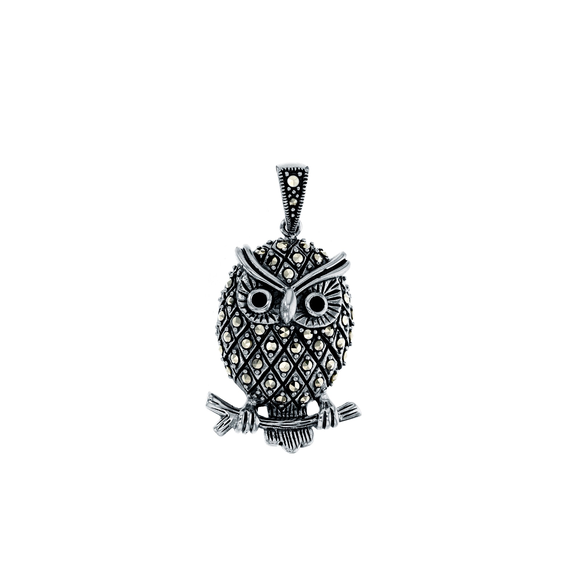 Sterling Silver Marcasite Owl Pendant with 18" Chain Property Room