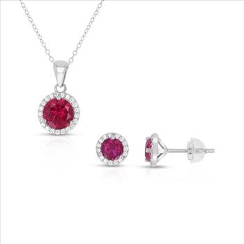 SS 925 Round Ruby Halo CZ Set - July