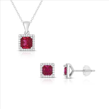 SS 925 Square Ruby Halo CZ Set - July