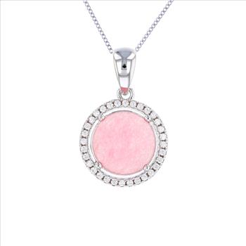 Sterling Silve Natural Rose Stone CZ Necklace
