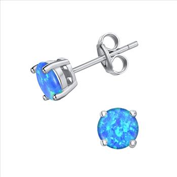 Sterling Silver Blue Opal 6mm Round Shape Stud Earring