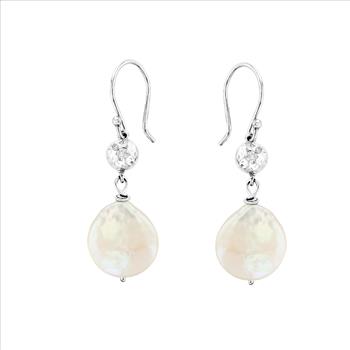 Sterling Silver Fresh Water Pearl Hammered Dome Drop Earring