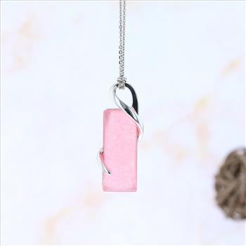 Sterling Silver Natural Rose Stone Rectangle Necklace