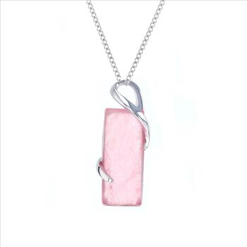 Sterling Silver Natural Rose Stone Rectangle Necklace