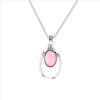 Sterling Silver Oval Natural Rose Stone Necklace