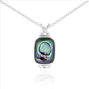 Sterling Silver Rectangle Abalone with X-Shape Bail Pendant with Chain