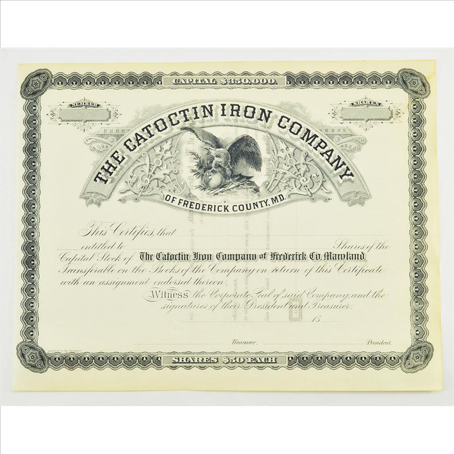 Authentic 1800s 50 Share The Catoctin Iron Company Of Frederick
