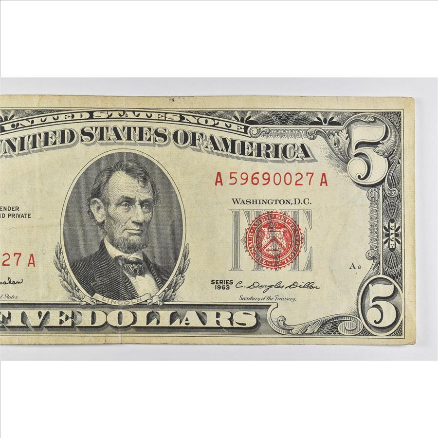 Crisp 1963 Red Seal $5 United States Note - Better Grade ...