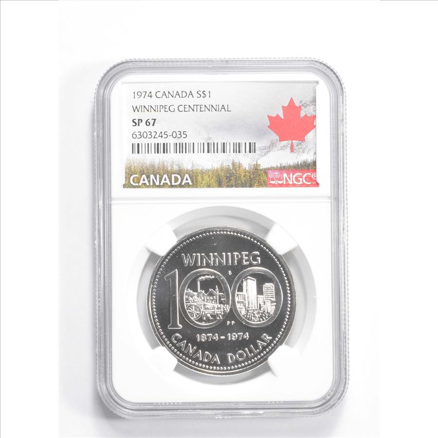 SP67 1974 Canada 1 Dollar Silver Winnipeg Centennial Graded NGC