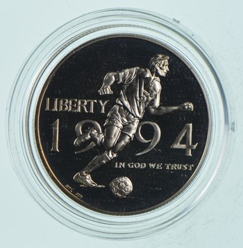 Commemorative Proof 90/% Silver In Capsule $1 1994-S Proof World Cup Dollar