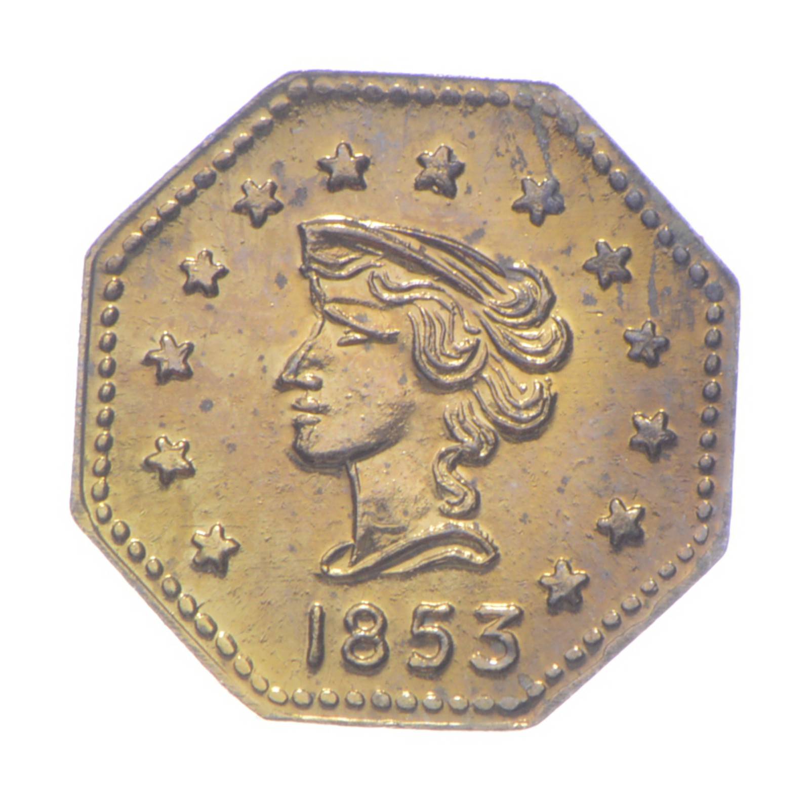 1853 Octagonal California Gold Rush Souvenir Token | Property Room