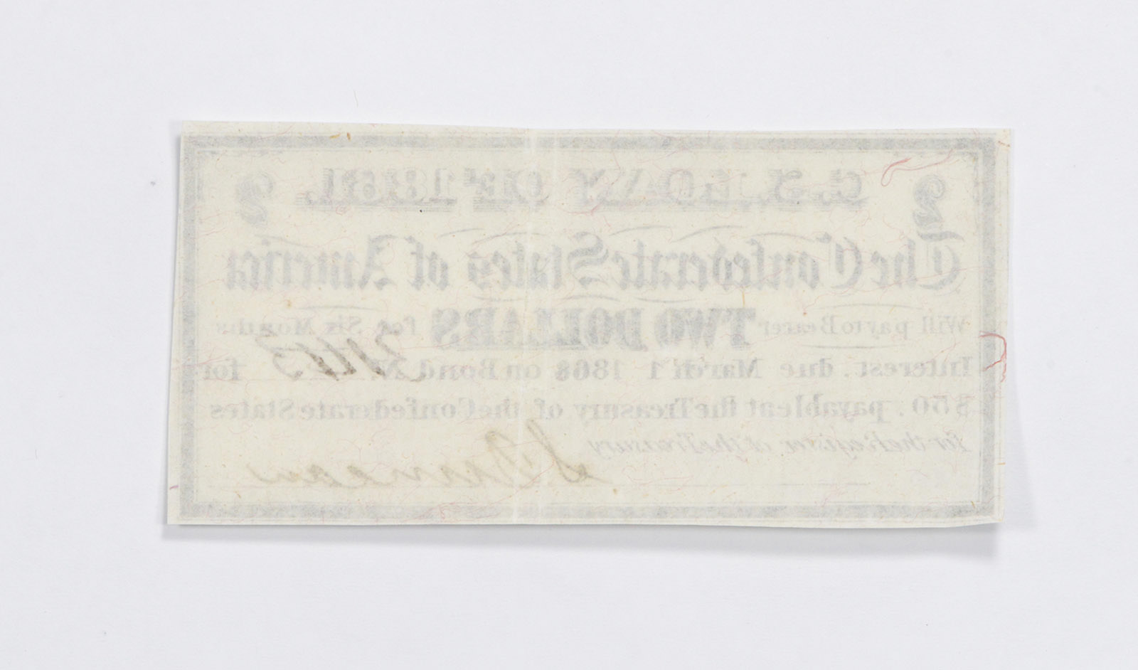 1861 $2 Confederate States of America - Authentic Civil War Bond Note ...