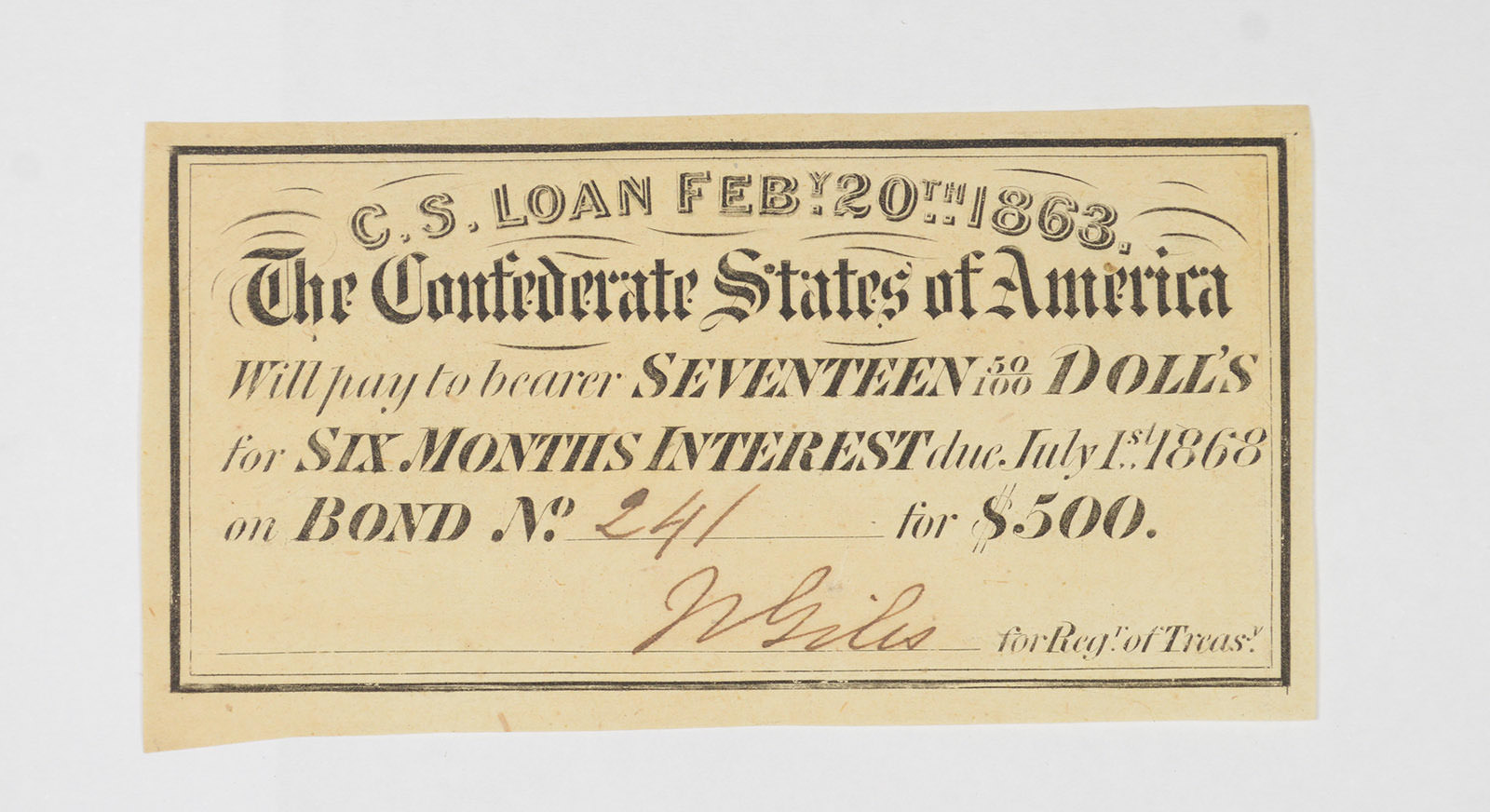 1863 $17.00 Confederate States of America - Authentic Civil War Bond ...