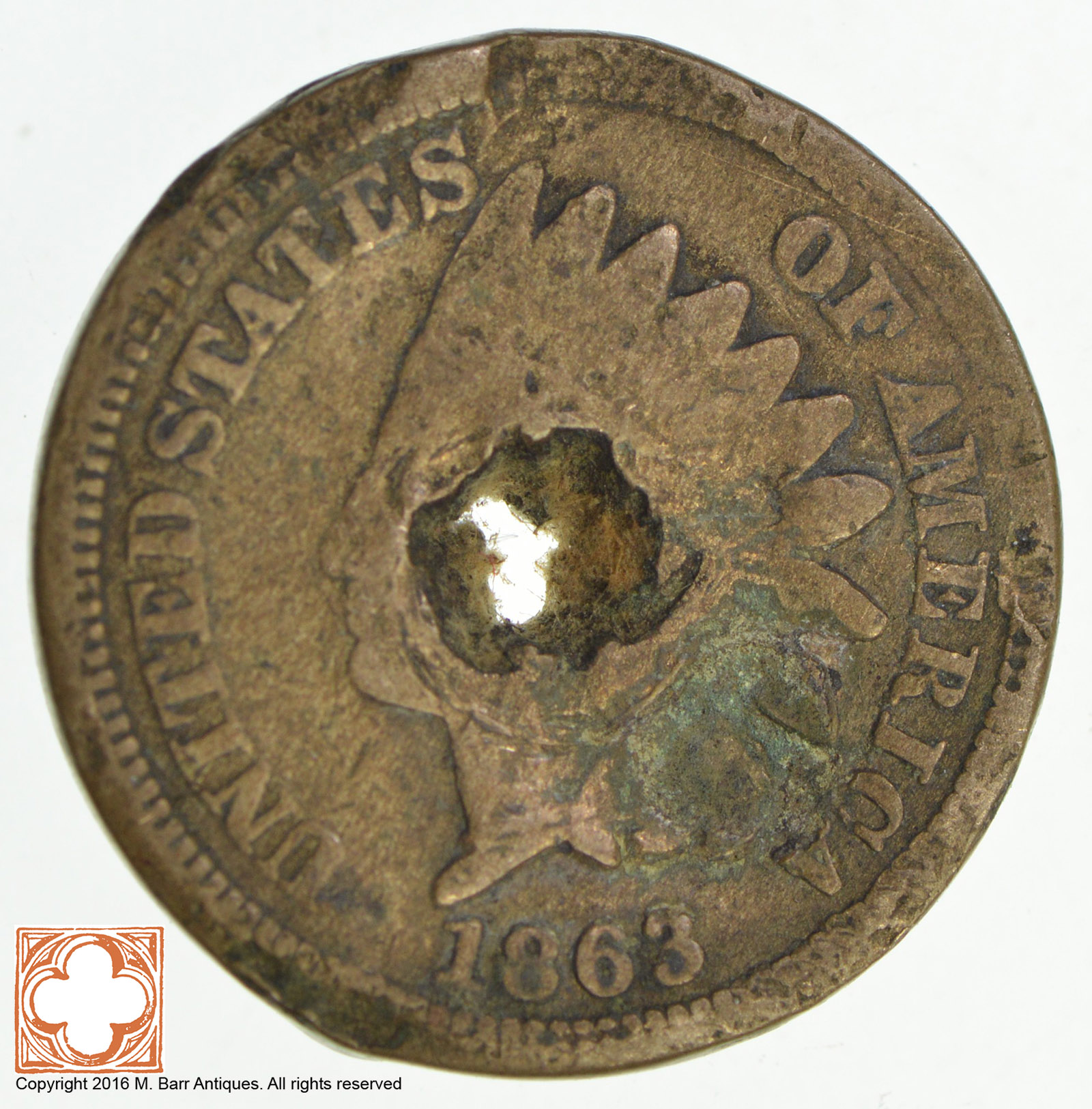 1863 Indian Head Cent - Copper Nickel - Civil War Era *Condition: Hole ...