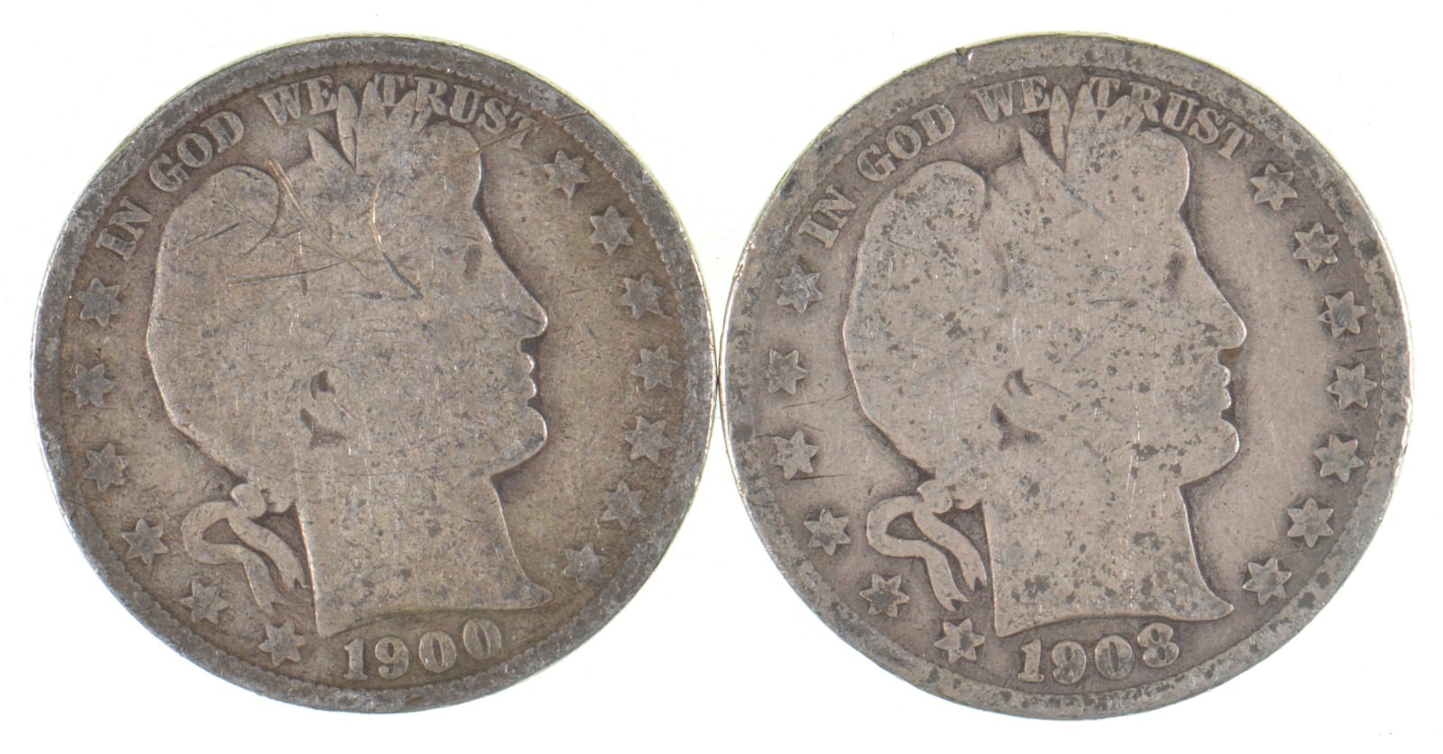 1892-1915 Lot 2 1900 1908-D Barber 90% Half Dollars - Coin Collection ...