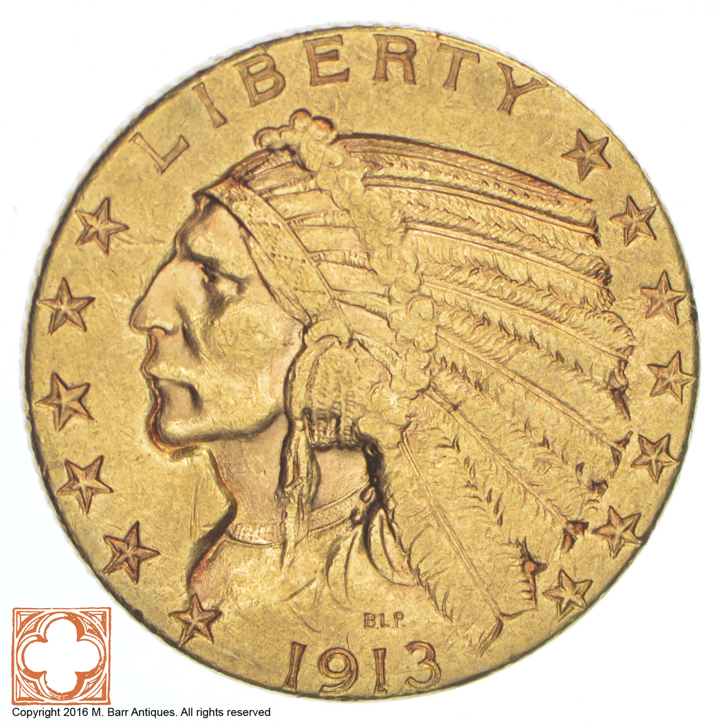 1913 Indian Head $5 Dollar Gold Half Eagle | Property Room
