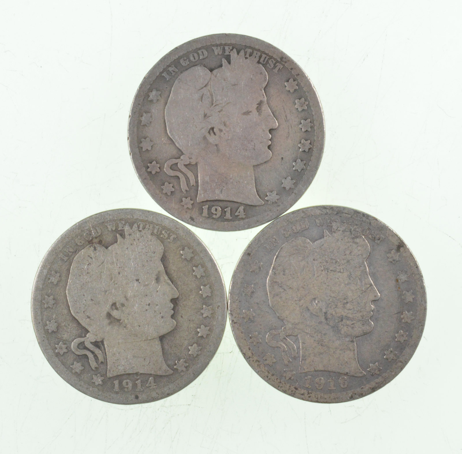 1914 1914 1916-D Barber Liberty Silver Quarter 3 Coin Lot Collection ...