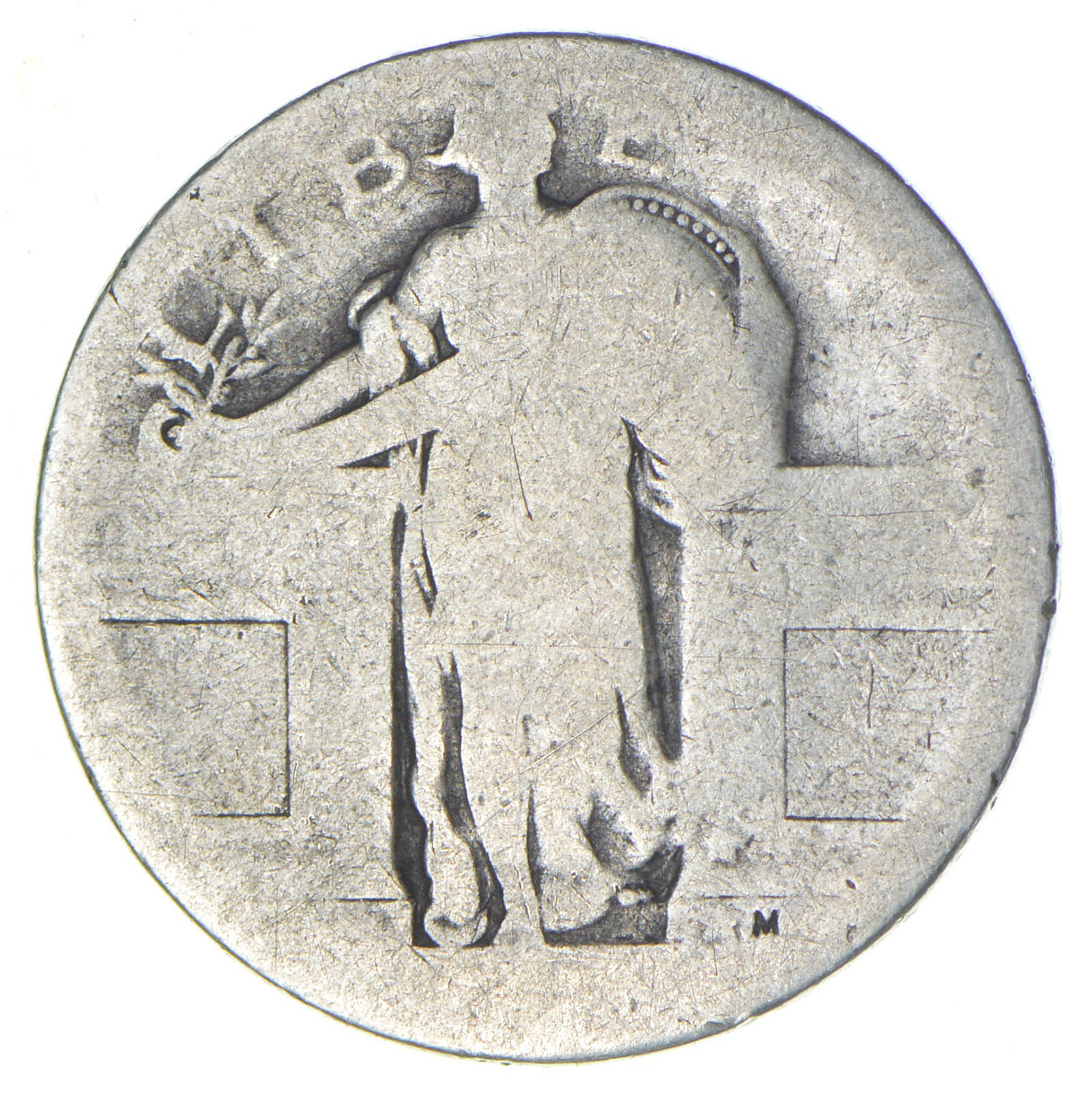 1916 or 1917 Type 1 Standing Liberty Quarter Mystery No Star