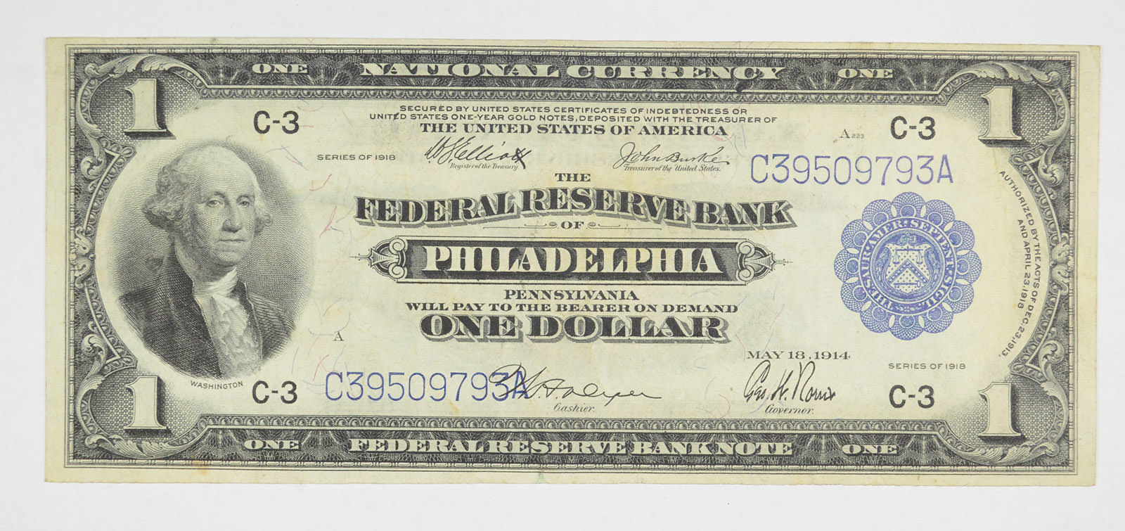 1918 1 National Currency Note Philadelphia, PA Horse Blanket Property Room