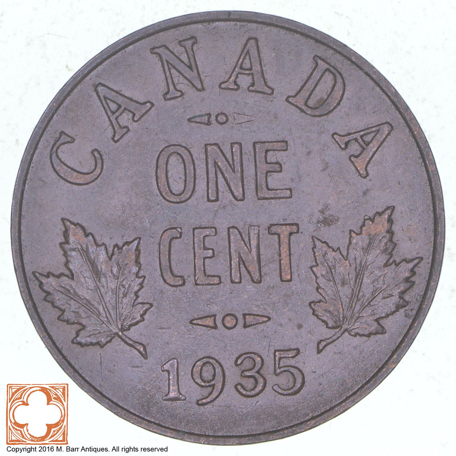 thumbnail interactive-video image 1 of 1935 Canada One Cent 1 – Small Cent – Bronze – Circulated – KM 28 1 of 2
