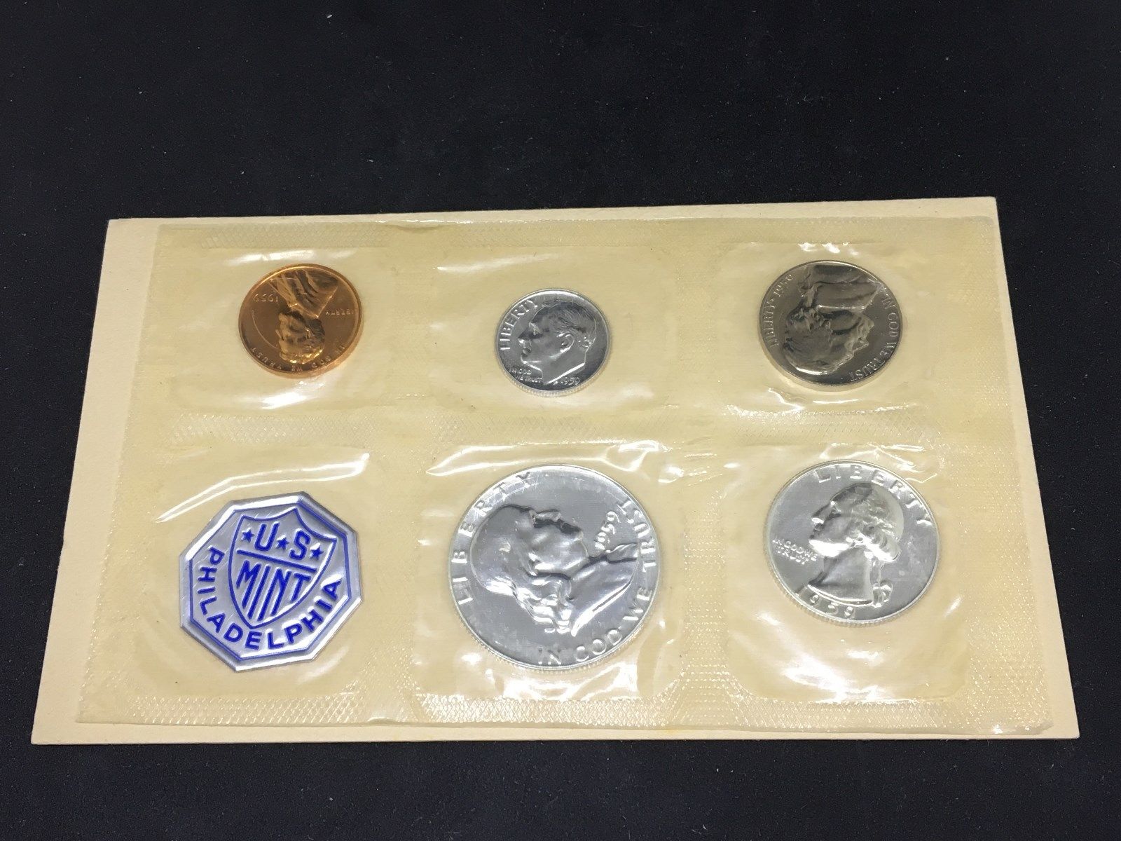 1959-us-proof-set-5-coins-penny-nickel-dime-quarter-half-dollar