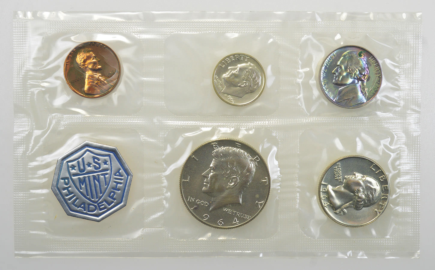 1964 US Proof Set - 5 Coins Penny Nickel Dime Quarter Half Dollar ...