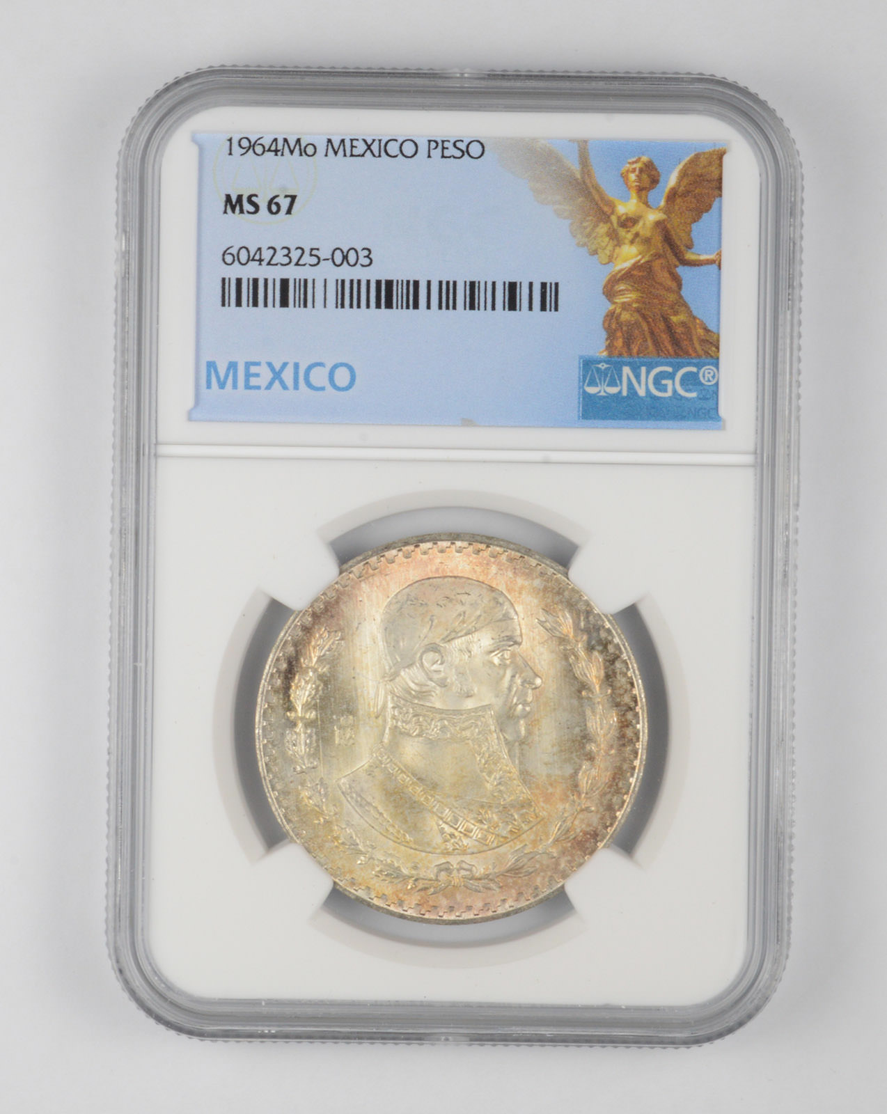 1964Mo MEXICO SILVER UN PESO JOSE MORELOS NGC MS67 BRIGHT FROSTY GEM