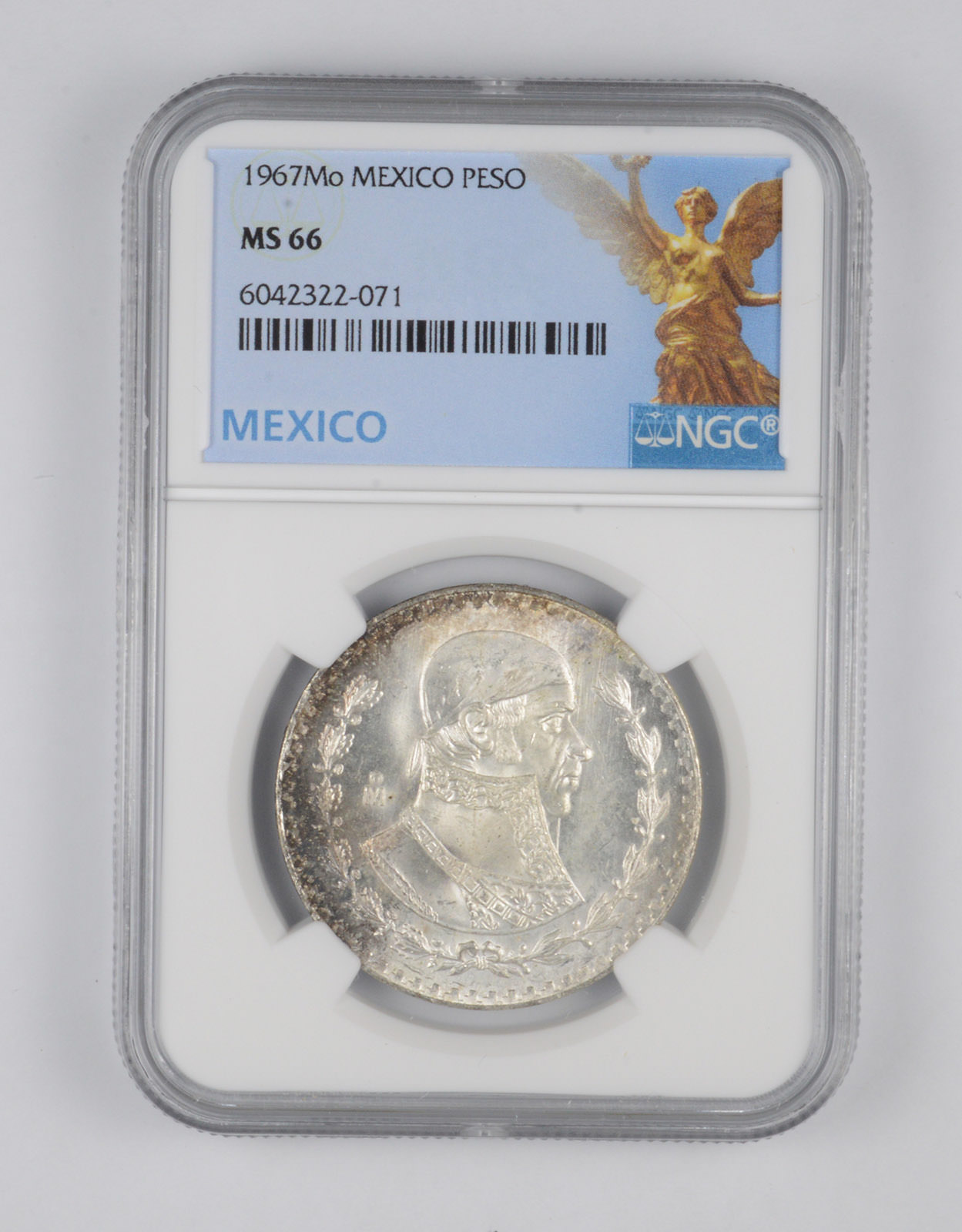 1967Mo MEXICO SILVER UN PESO JOSE MORELOS NGC MS66 BRIGHT FROSTY GEM
