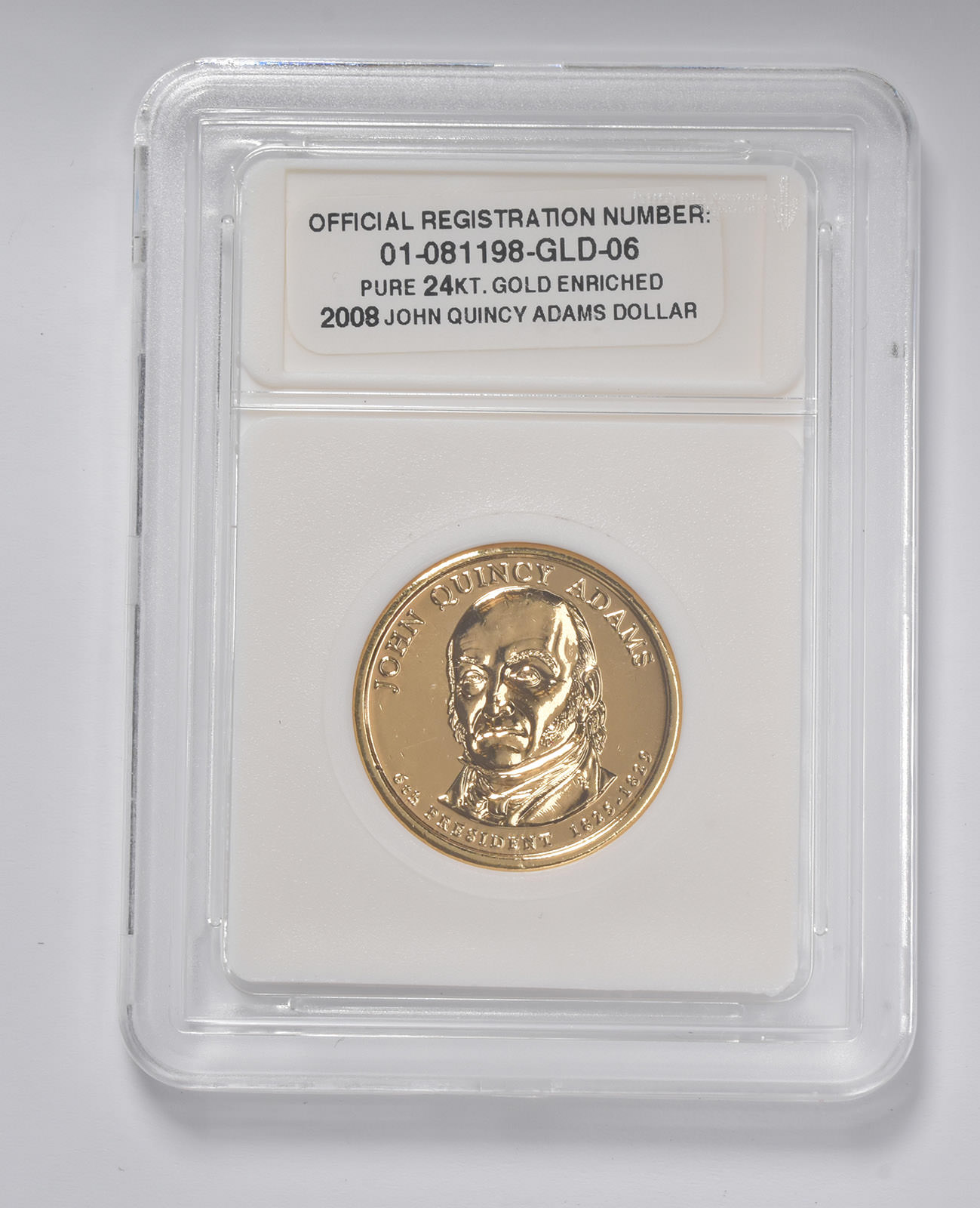 2008 John Quincy Adams Presidential Dollar 24KT Gold Enriched