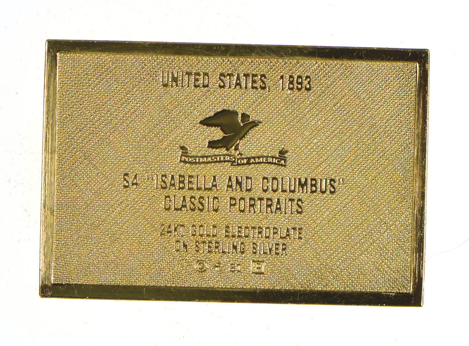 24K Gold Plated SILVER - Isabella and Columbus Postage .925 Sterling Silver Stamp - 15.2 Grams ...