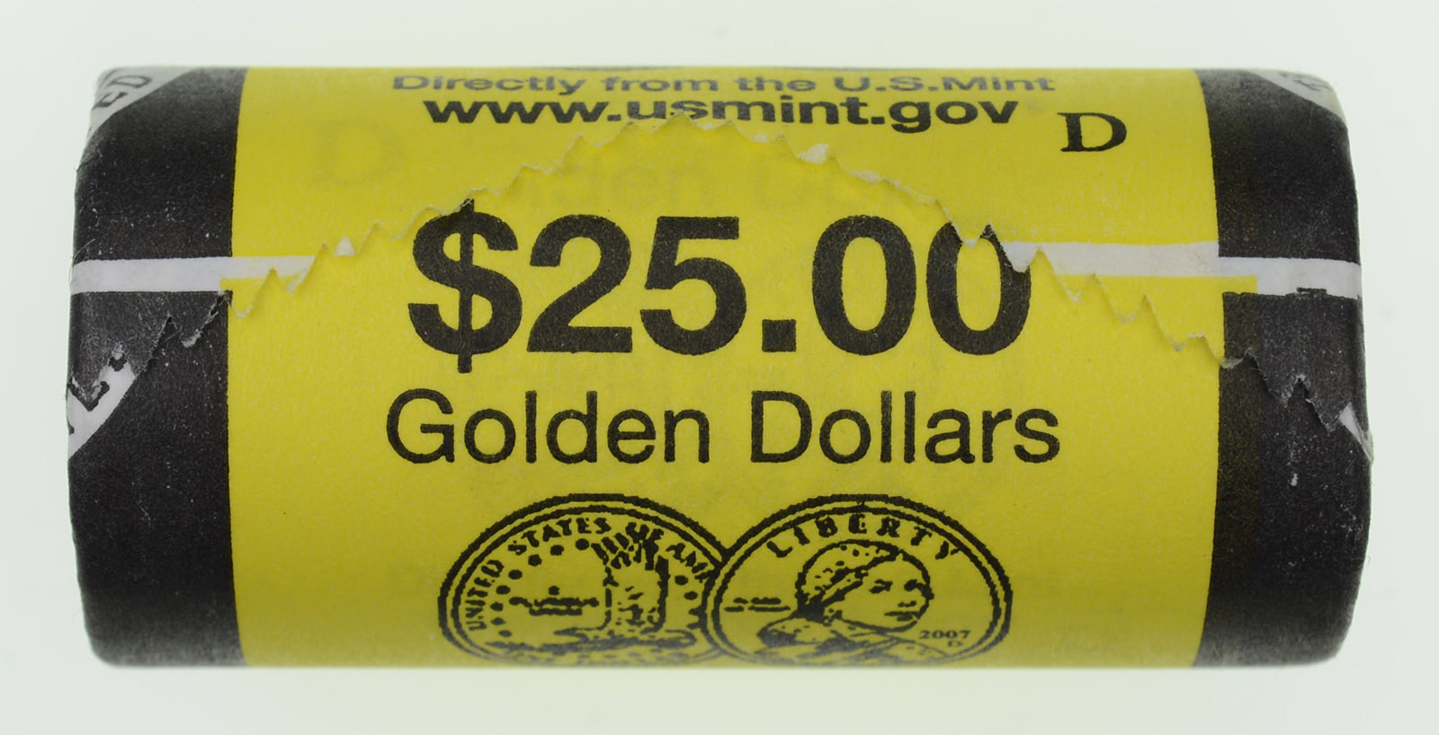 Mint Wrapped Roll of 25 Uncirculated 2007-D Sacagawea Dollars U.S