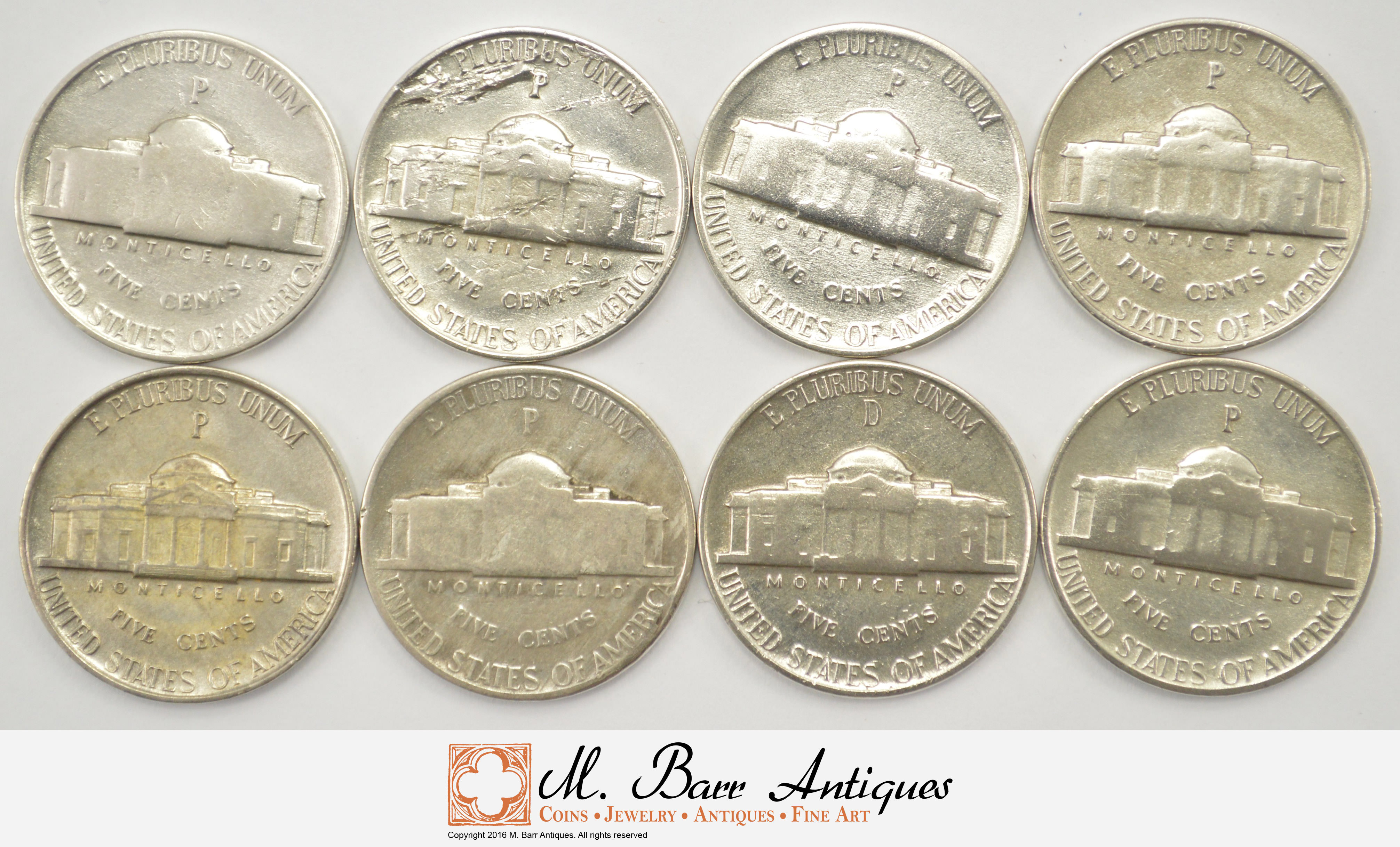 5c 8 WARTIME SILVER Jefferson Nickels WWII History! Property Room