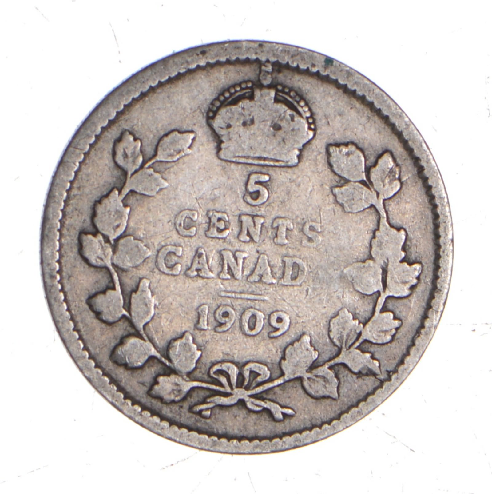 Better 1909 Canada 5 Cents 1 Grams World Silver Coin Property Room